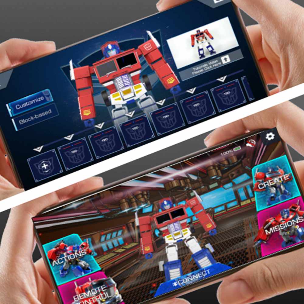 Transformers Figur Optimus Prime als automatisch umwandelnder und programmierbarer Roboter von Hasbro gezeigt