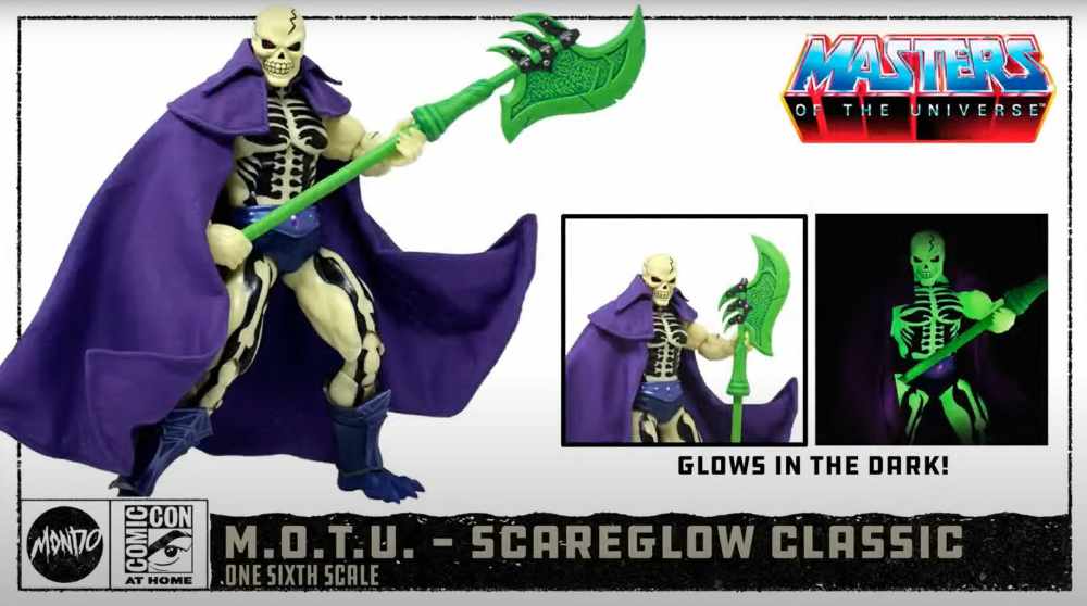 Mondo zeigt auf der Comic Con@Home neue Masters of the Universe Figuren Skeletor und Scare Glow