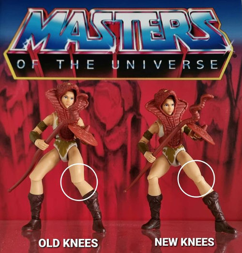 Alte und neue Knie-Version bei den weiblichen Masters of The Universe (MotU) Figuren Teela und Evil-Lyn