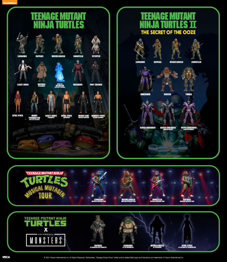 Teenage Mutant Ninja Turtles (TMNT) Figuren-Checklist und Visual Guide von NECA zu den 1990 Movies in 300dpi