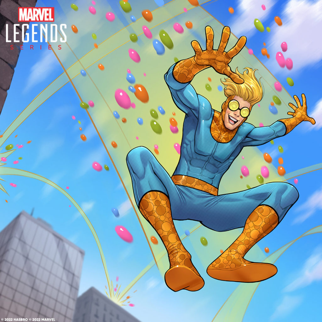 Cardback Artwork von David Nakayama Art zu der Marvel Legends Series Figur Speedball