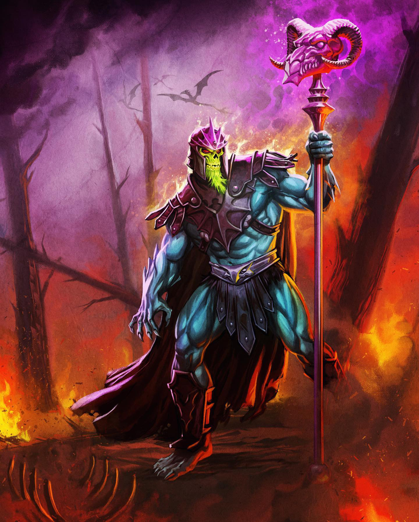 Cardback Artwork der New Eternia Barbarian Skeletor Figur aus der Masters of the Universe Revelation Masterverse Toyline von Mattel