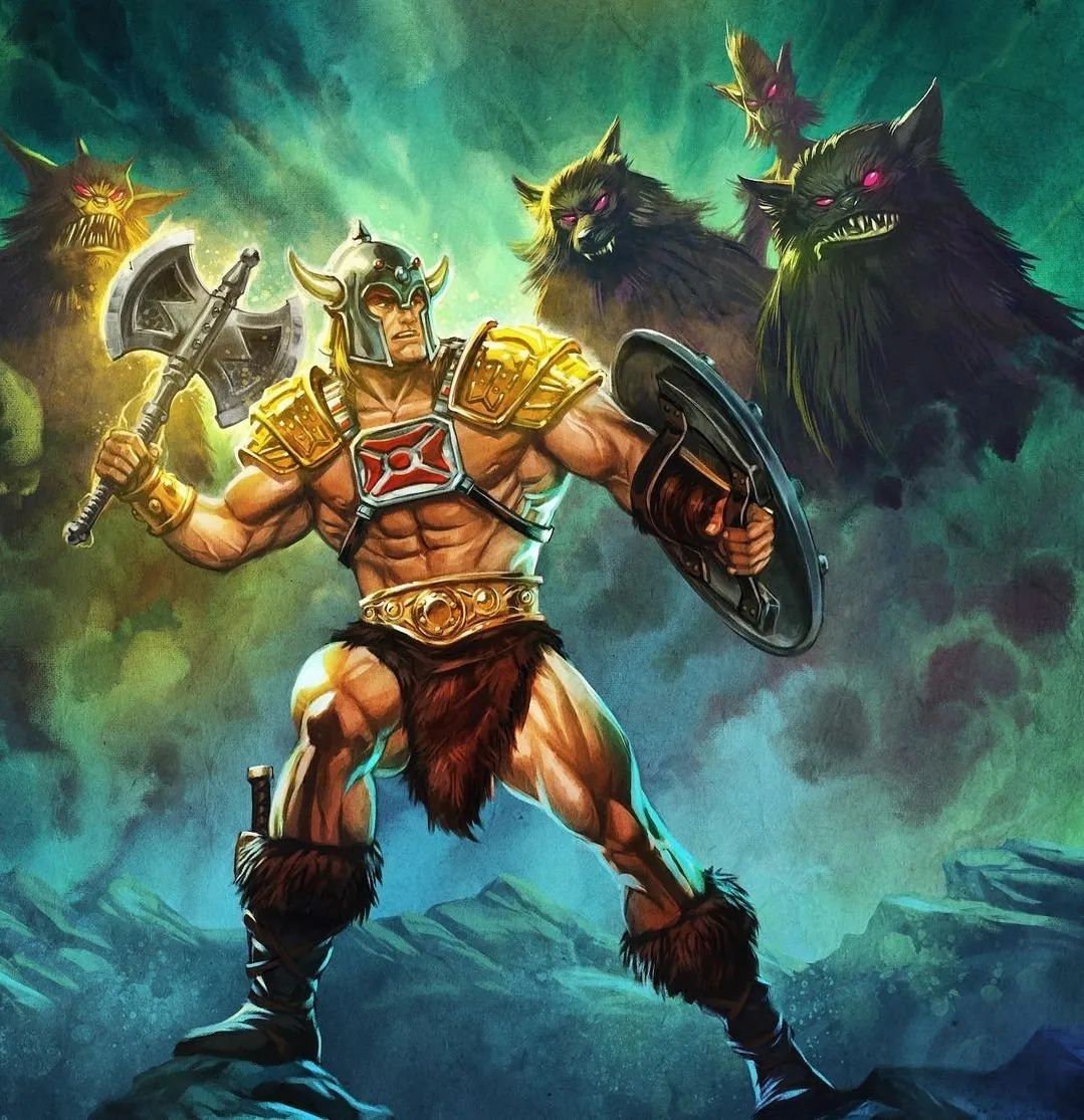 Cardback Artwork der New Eternia He-Man Figur aus der Masters of the Universe Revelation Masterverse Toyline von Mattel