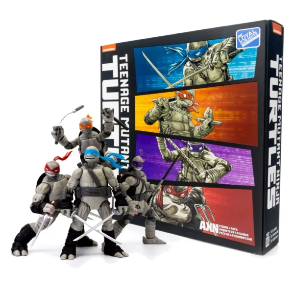 Black & White Michelangelo, Raphael, Donatello und Leonardo Teenage Mutant Ninja Turtles BST AXN 4-Pack von The Loyal Subjects in der IDW Comic Version