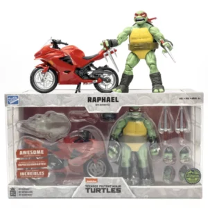 Raphael with Motorcycle Teenage Mutant Ninja Turtles (TMNT) BST AXN Figuren und rotes Motorrad von The Loyal Subjects in der IDW Comic Version