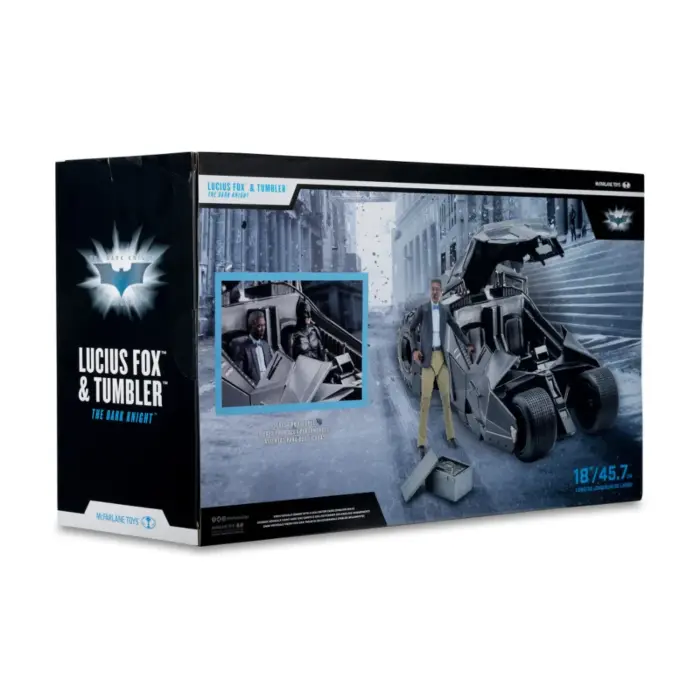 Tumbler mit Lucius Fox DC Multiverse Fahrzeug und Figur von McFarlane Toys aus Batman: The Dark Knight
