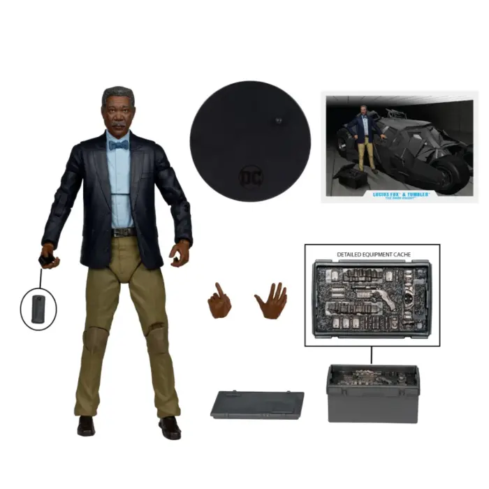 Tumbler mit Lucius Fox DC Multiverse Fahrzeug und Figur von McFarlane Toys aus Batman: The Dark Knight