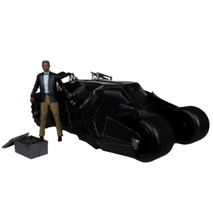 Tumbler mit Lucius Fox DC Multiverse Fahrzeug und Figur von McFarlane Toys aus Batman: The Dark Knight