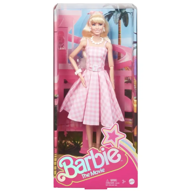 Barbie Puppe im pinken Vintage-Karomuster Kleid von Mattel aus dem Barbie-Film